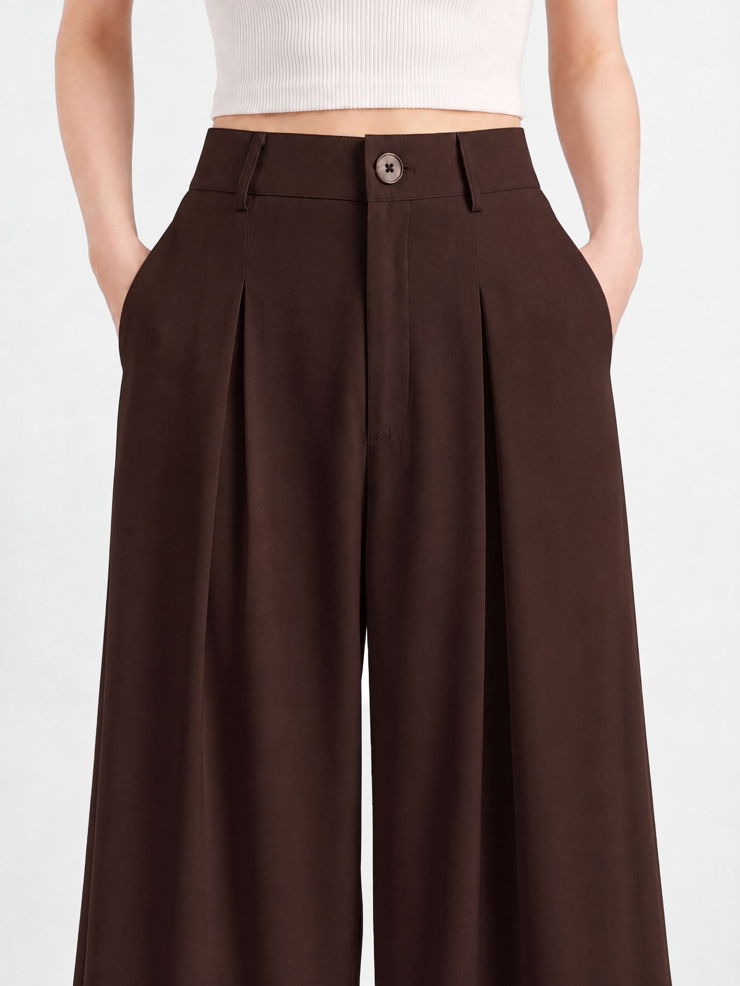 Everyday Korean Wide-Leg Pants- Brown
