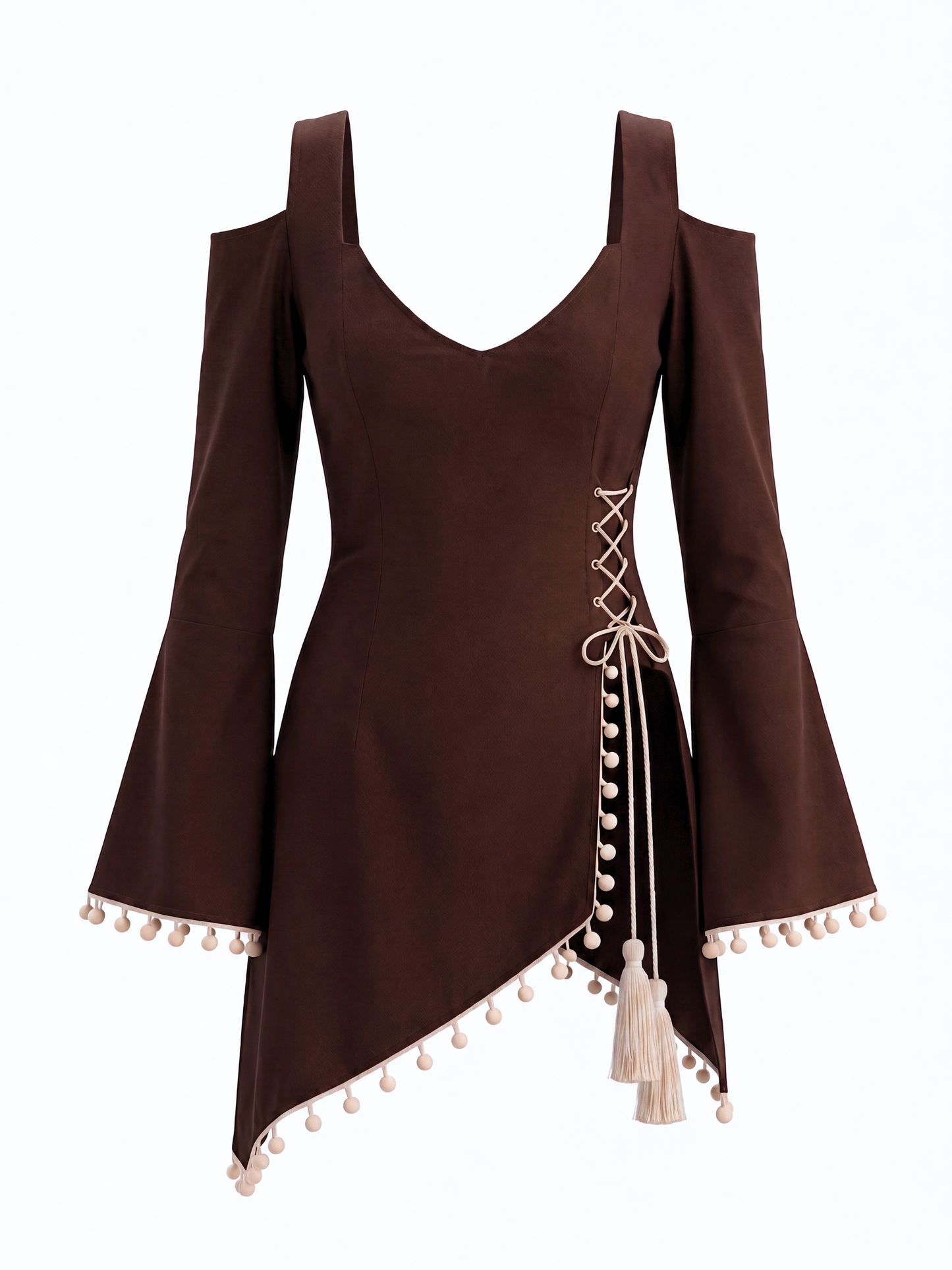 Front Slit Corset-Tie Kurti - Brown