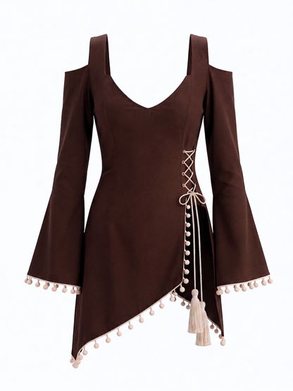 Front Slit Corset-Tie Kurti - Brown
