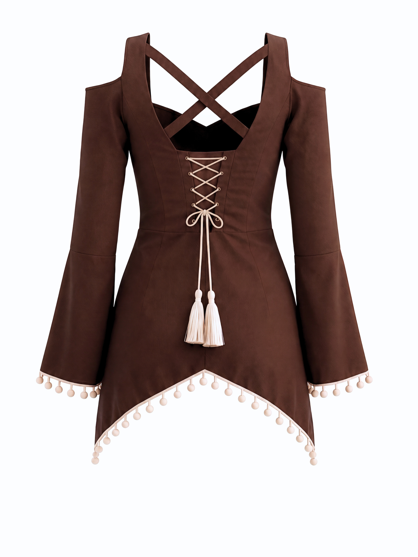 Front Slit Corset-Tie Kurti - Brown