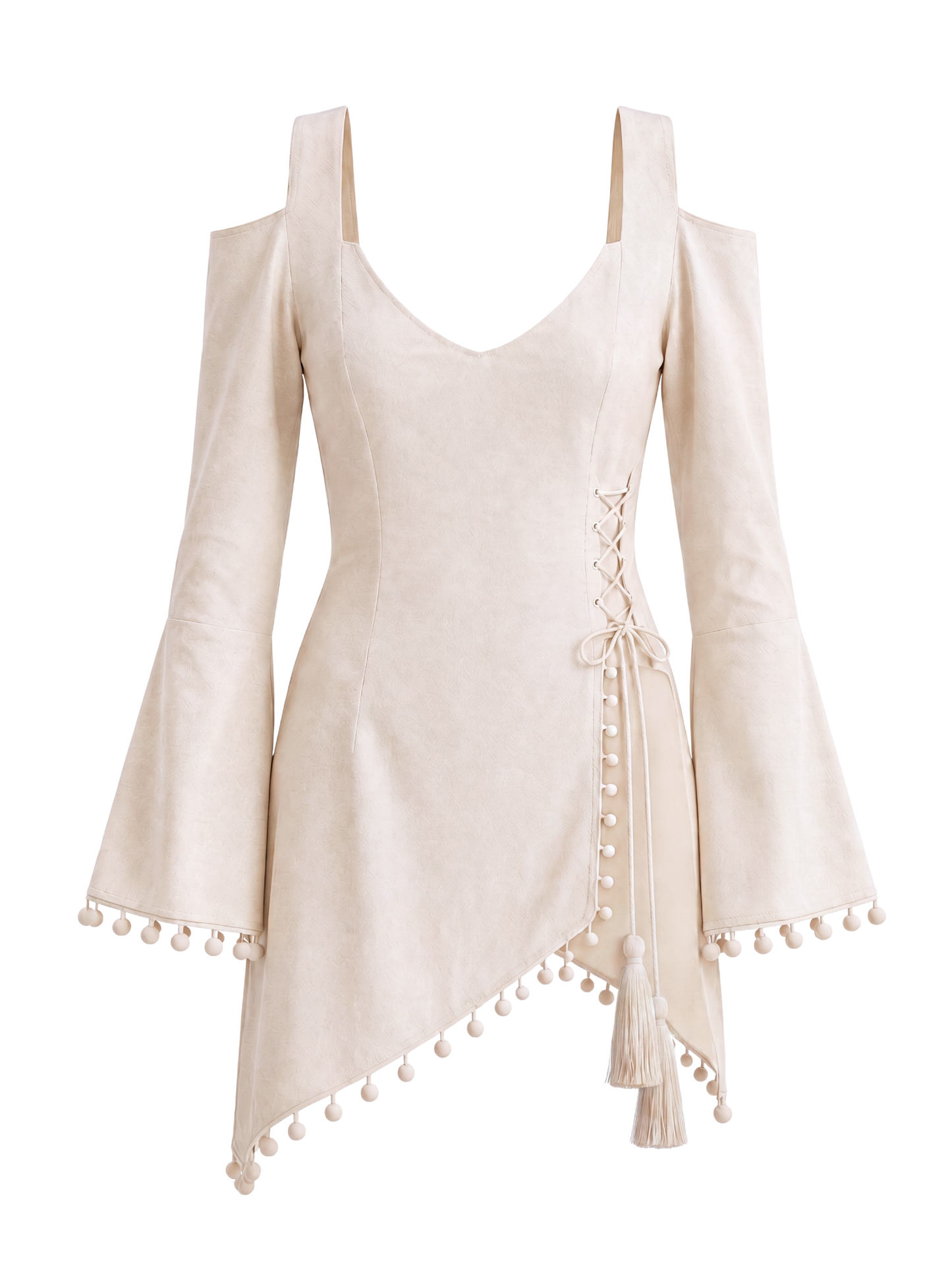 Front Slit Corset-Tie Kurti - Cream