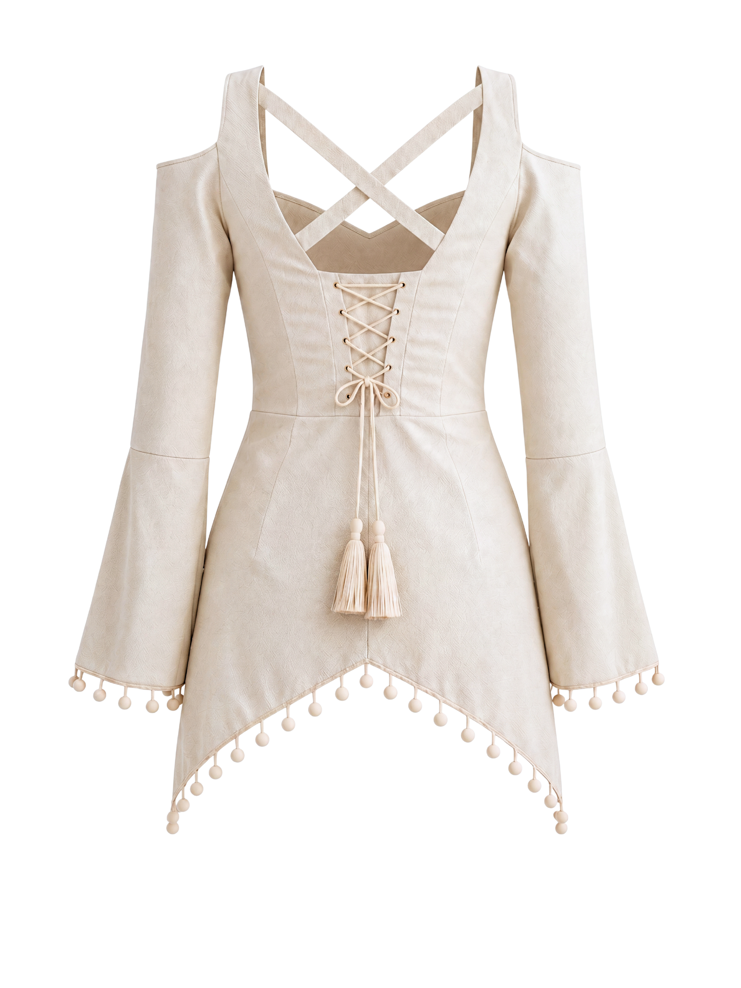 Front Slit Corset-Tie Kurti - Cream