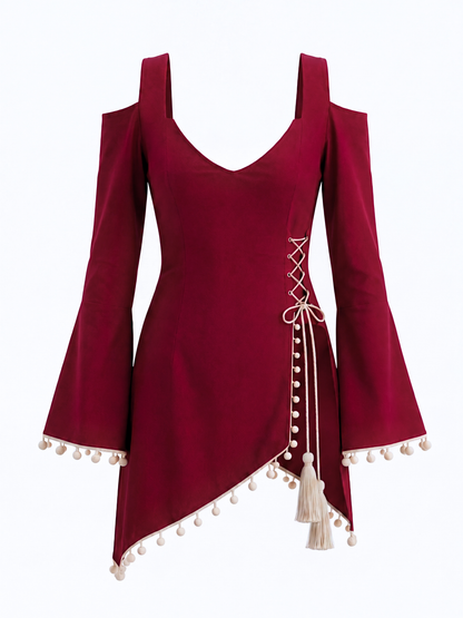 Front Slit Corset-Tie Kurti - Maroon