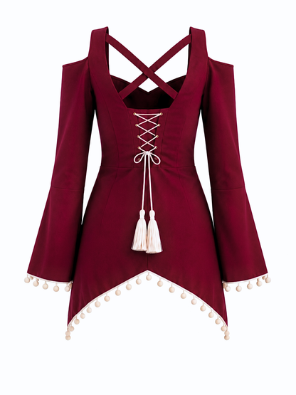 Front Slit Corset-Tie Kurti - Maroon