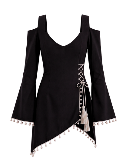 Front Slit Corset Tie Kurti - Black