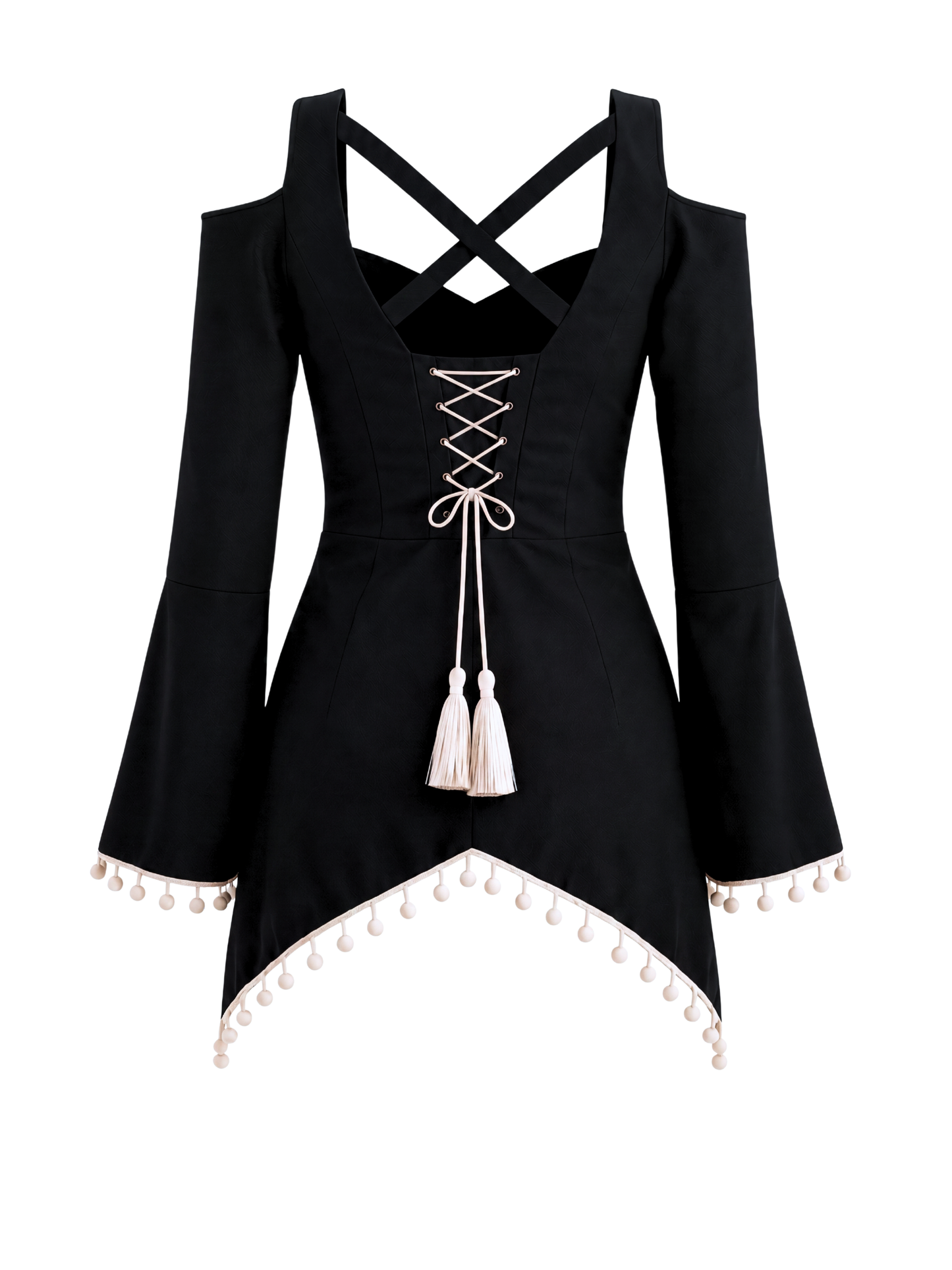 Front Slit Corset Tie Kurti - Black