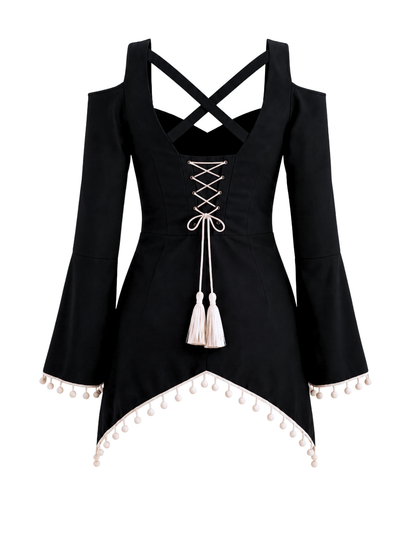 Front Slit Corset Tie Kurti - Black