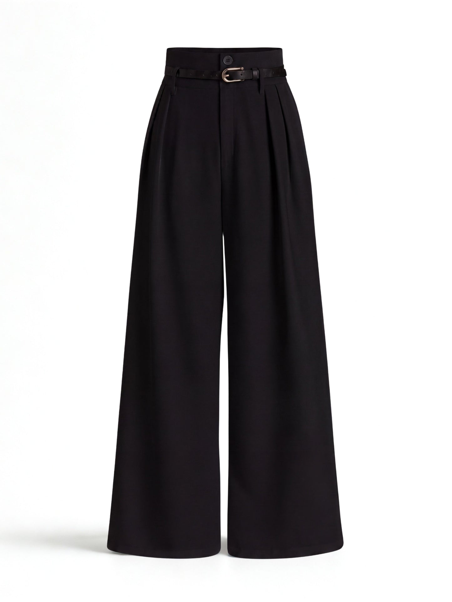 High Waist Pleated Korean Trousers-Black