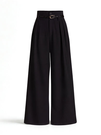 High Waist Pleated Korean Trousers-Black