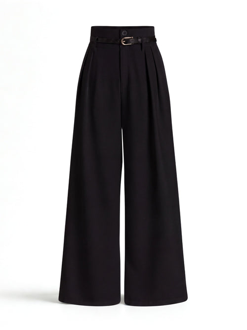 High Waist Pleated Korean Trousers-Black