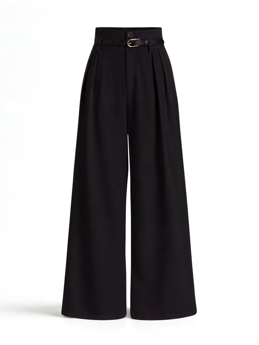 High Waist Pleated Korean Trousers-Black