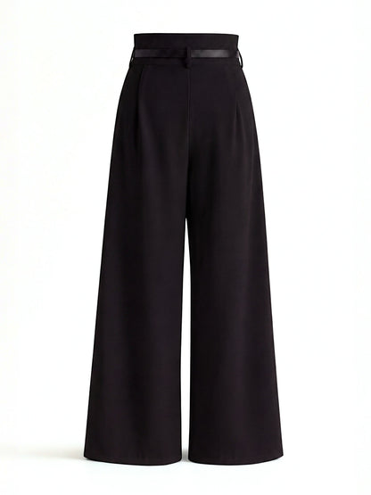 High Waist Pleated Korean Trousers-Black