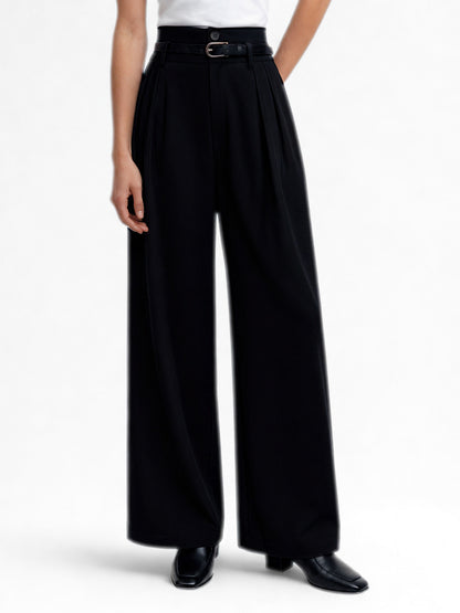 High Waist Pleated Korean Trousers-Black