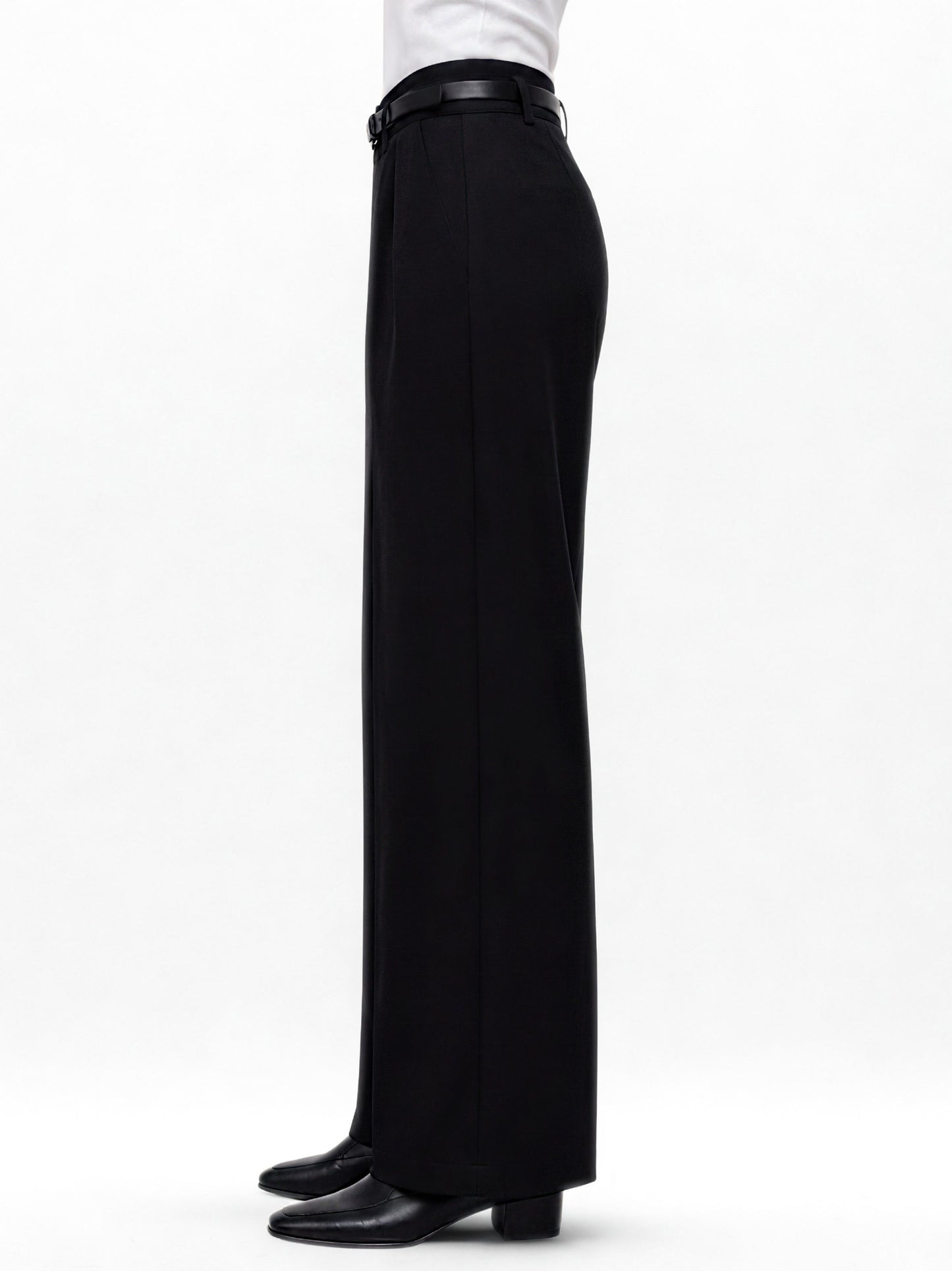 High Waist Pleated Korean Trousers-Black