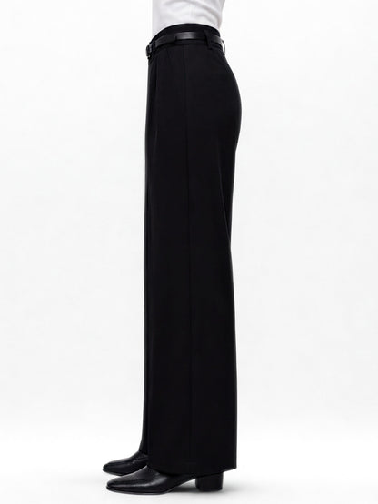 High Waist Pleated Korean Trousers-Black