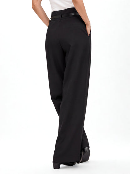 High Waist Pleated Korean Trousers-Black