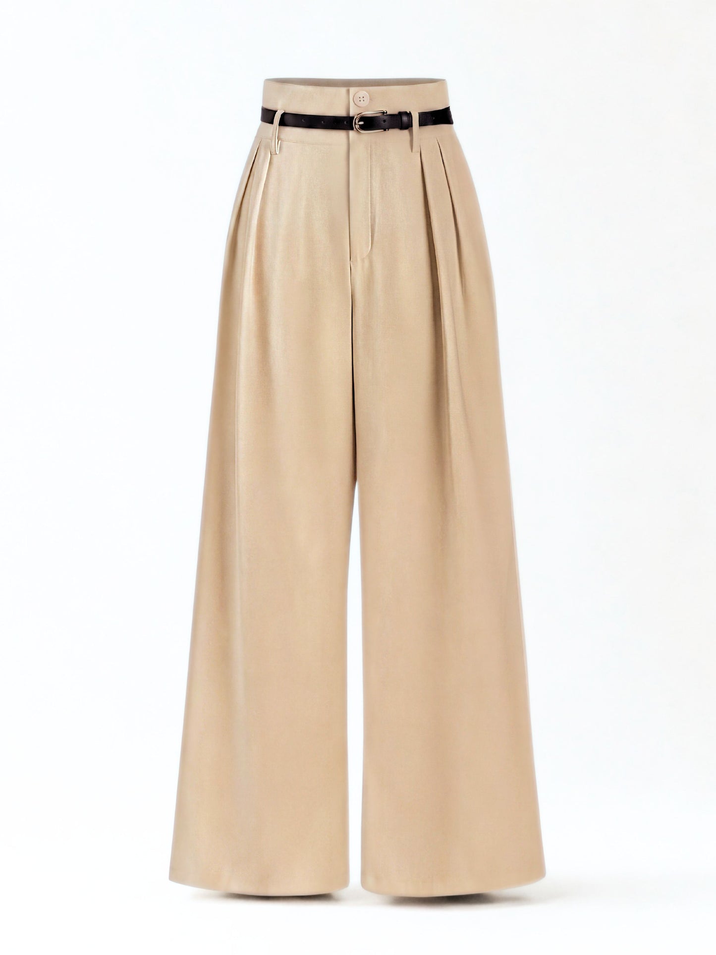 High Waist Pleated Korean Trousers-Beige