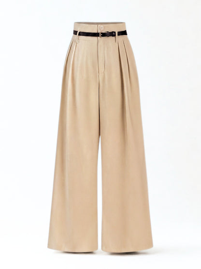 High Waist Pleated Korean Trousers-Beige