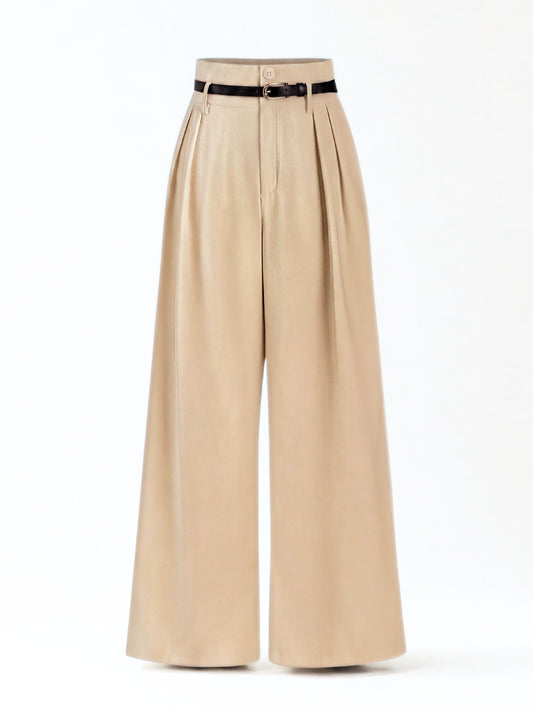 High Waist Pleated Korean Trousers-Beige