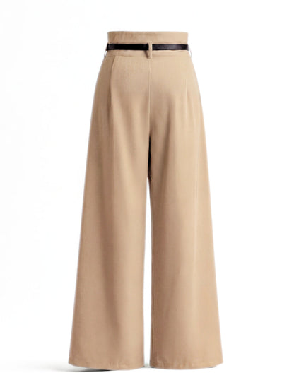 High Waist Pleated Korean Trousers-Beige