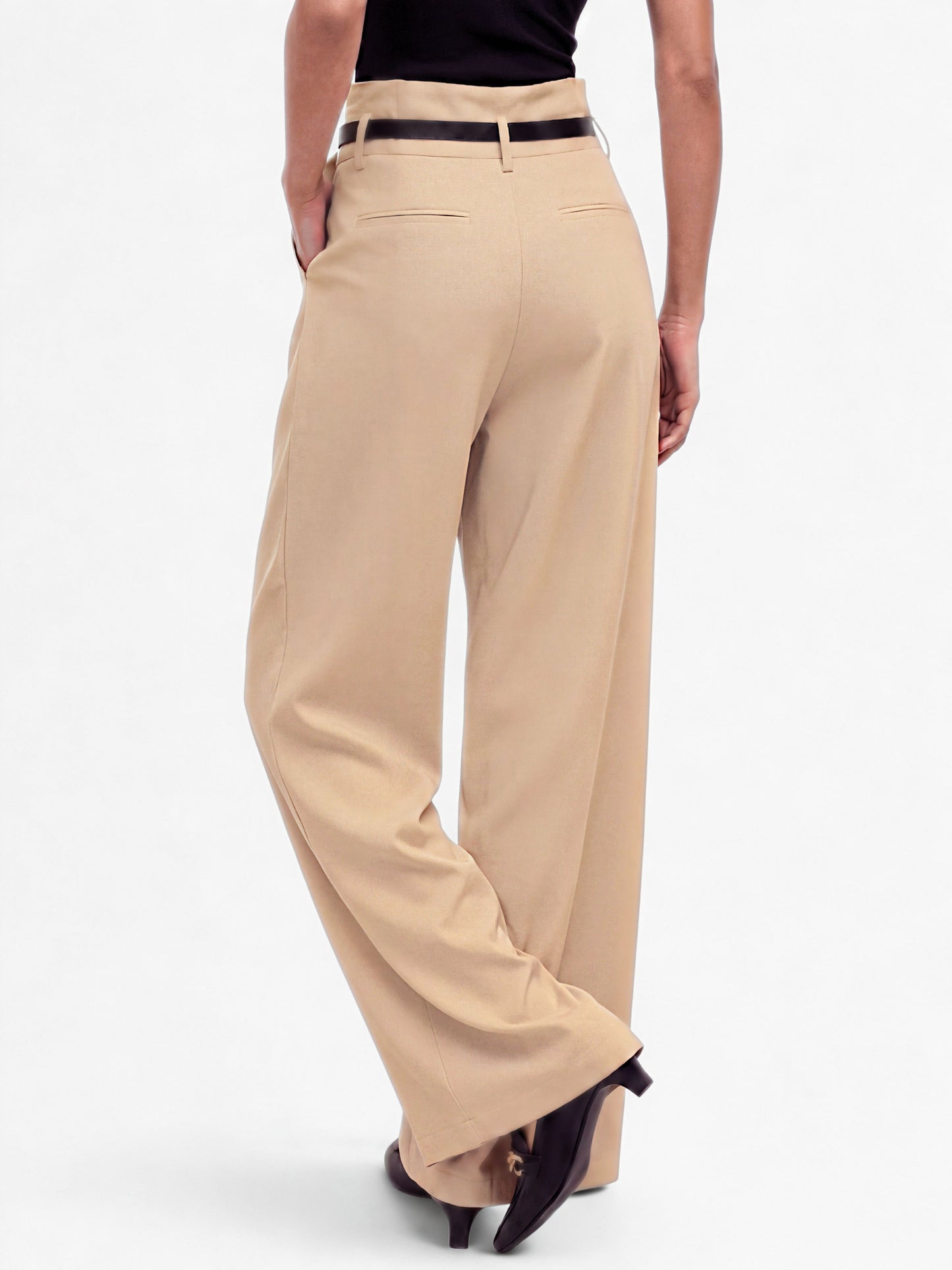 High Waist Pleated Korean Trousers-Beige