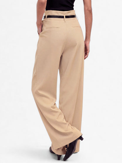 High Waist Pleated Korean Trousers-Beige