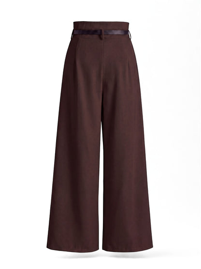 High Waist Pleated Korean Trousers-Brown