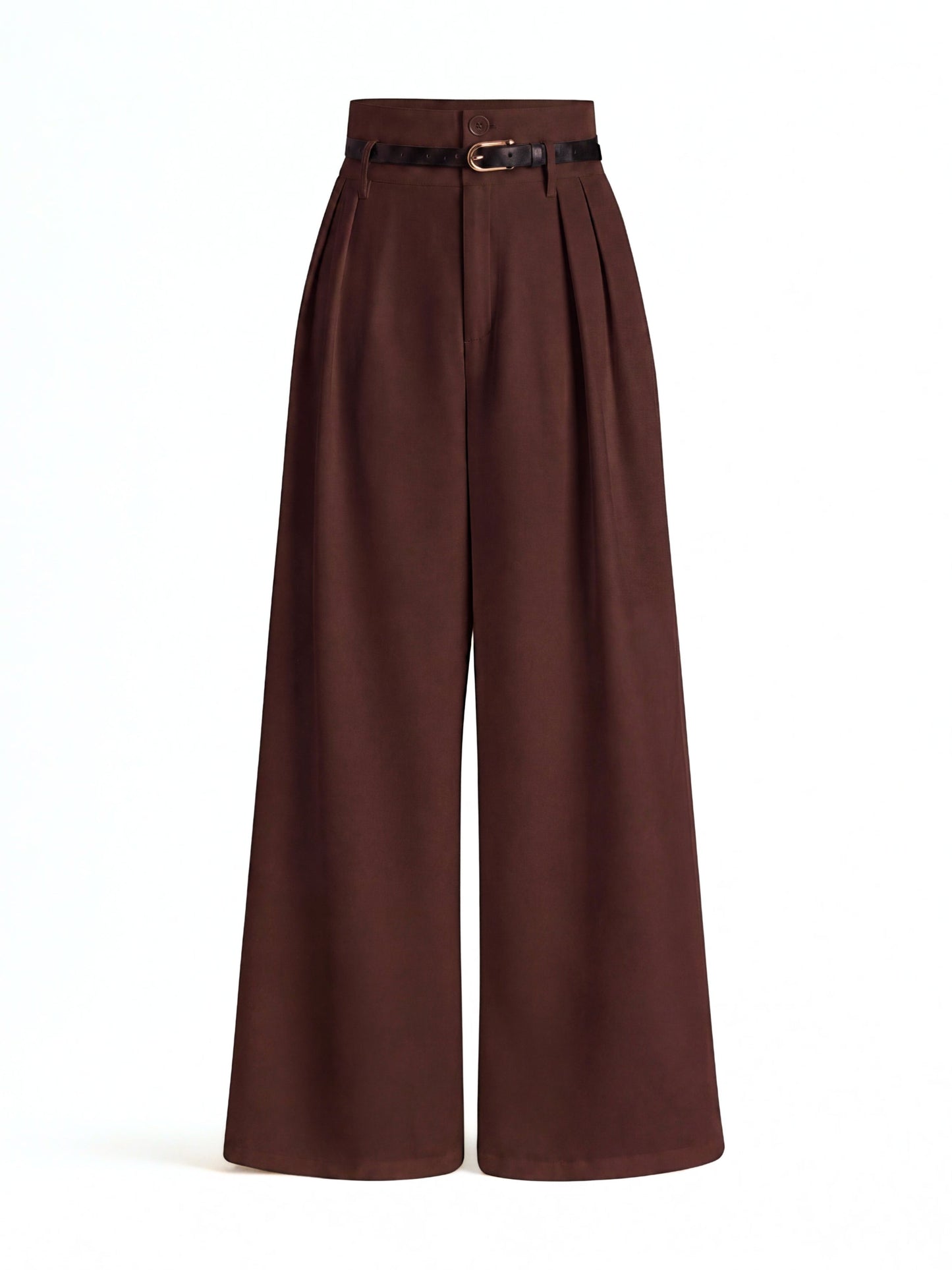 High Waist Pleated Korean Trousers-Brown