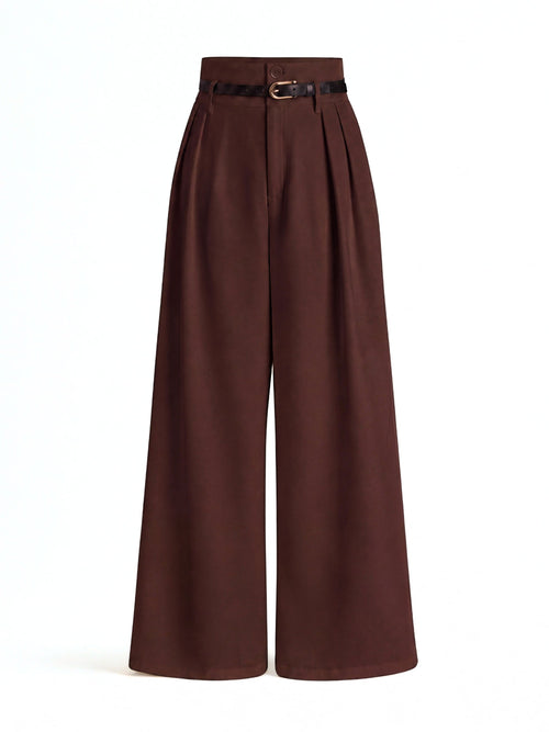 High Waist Pleated Korean Trousers-Brown