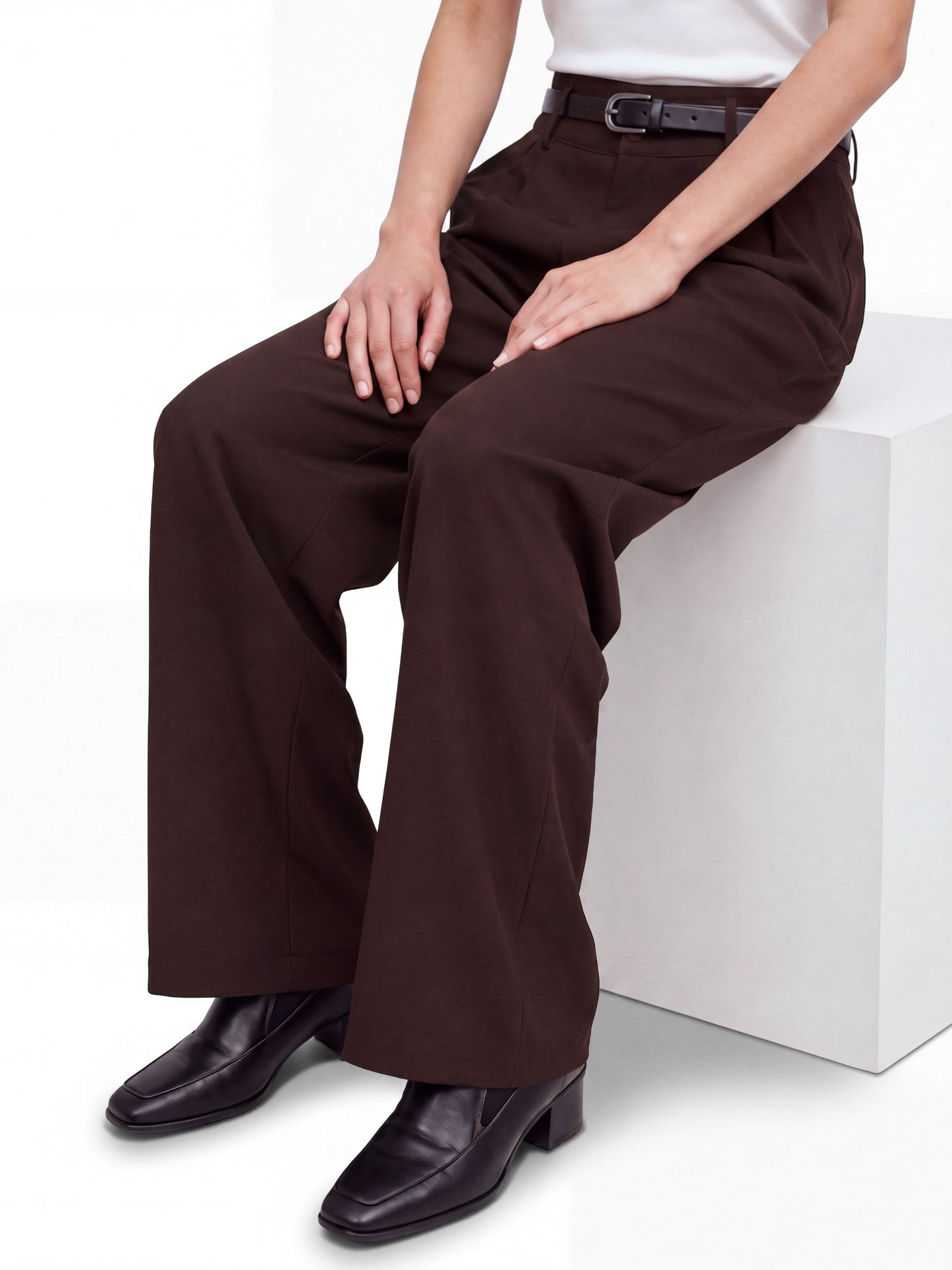 High Waist Pleated Korean Trousers-Brown
