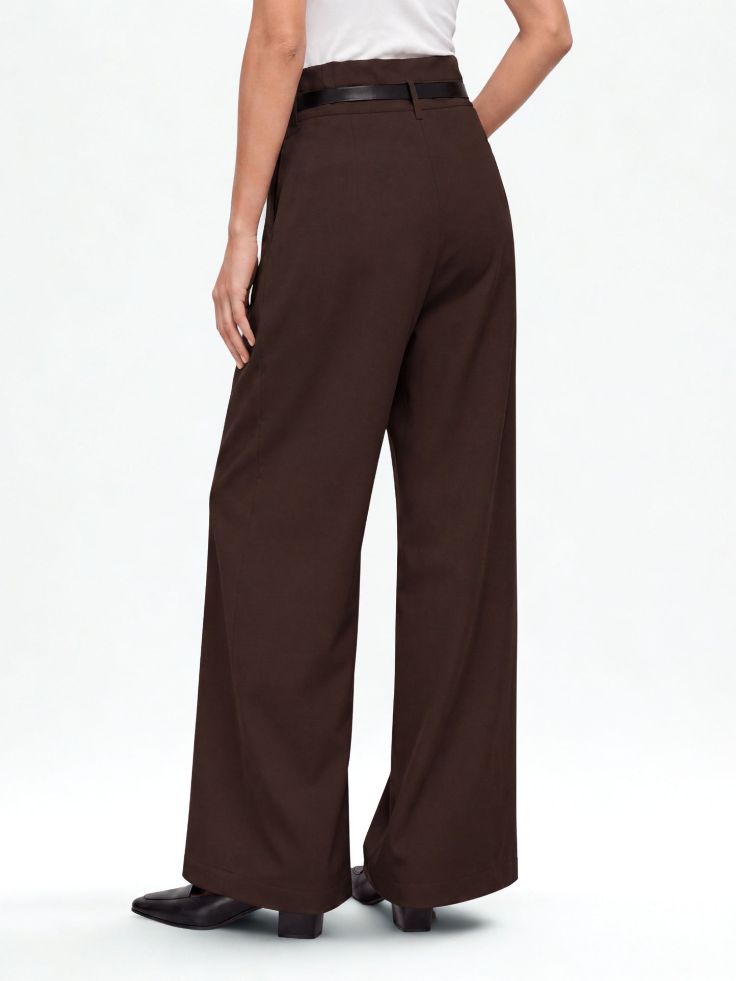 High Waist Pleated Korean Trousers-Brown