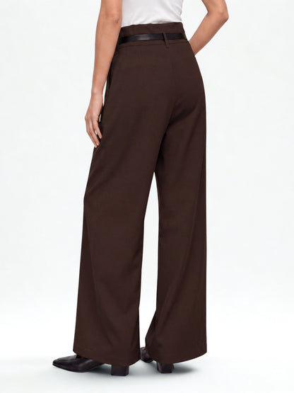 High Waist Pleated Korean Trousers-Brown