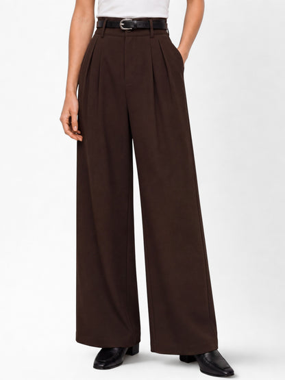 High Waist Pleated Korean Trousers-Brown