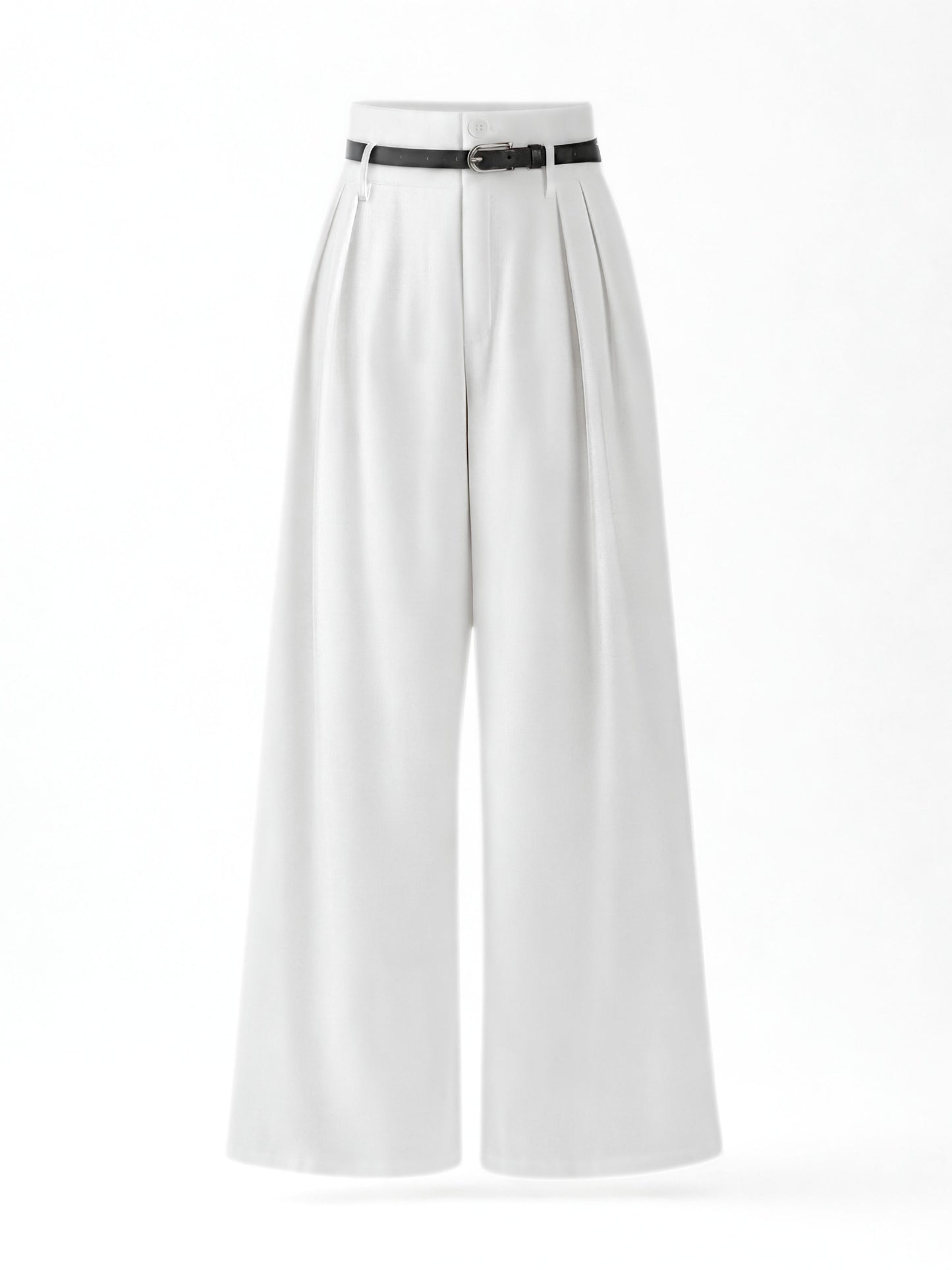 High Waist Pleated Korean Trousers-Off White
