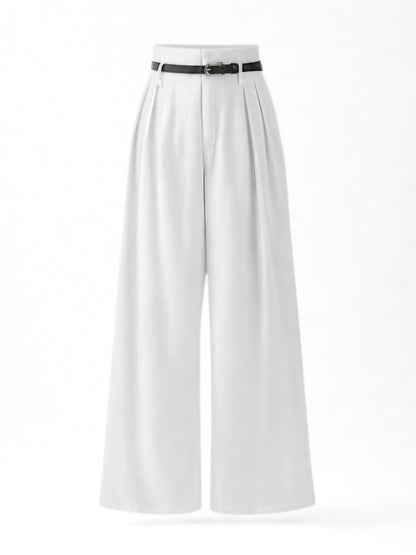 High Waist Pleated Korean Trousers-Off White