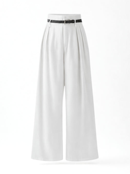 High Waist Pleated Korean Trousers-Off White