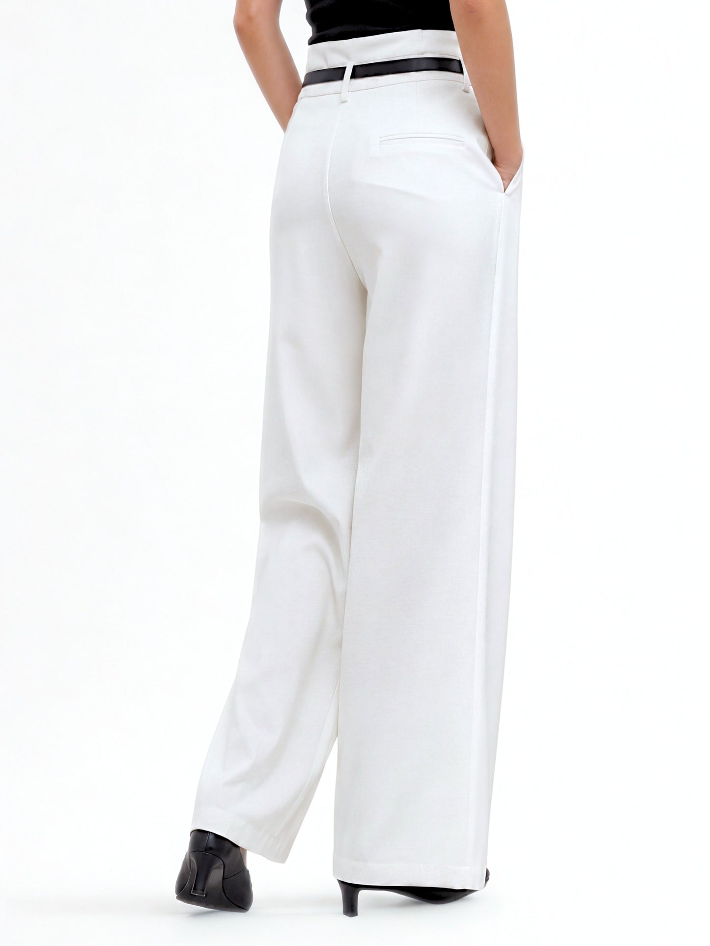 High Waist Pleated Korean Trousers-Off White