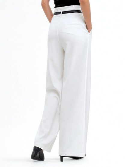 High Waist Pleated Korean Trousers-Off White