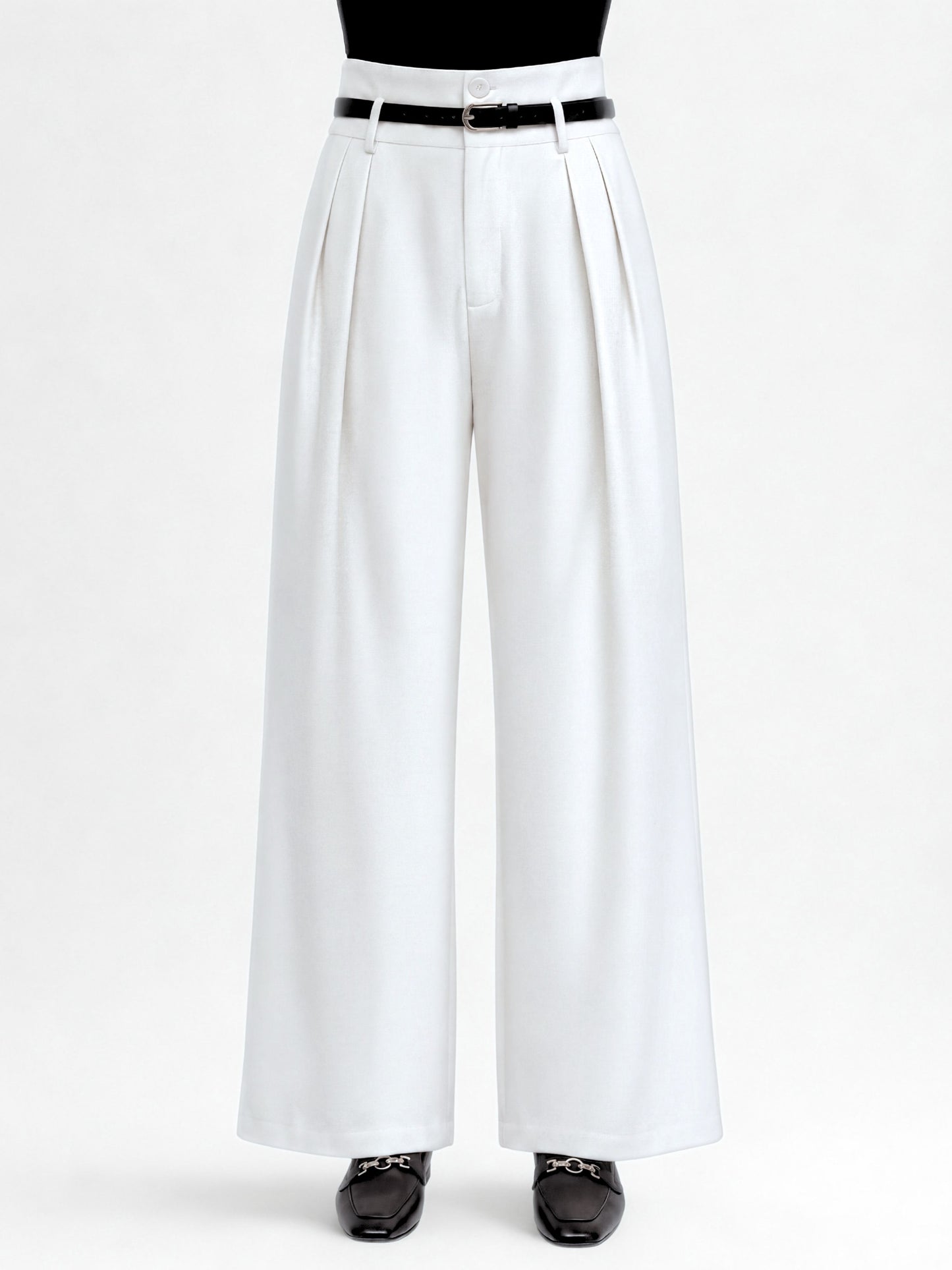 High Waist Pleated Korean Trousers-Off White