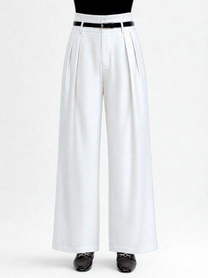 High Waist Pleated Korean Trousers-Off White