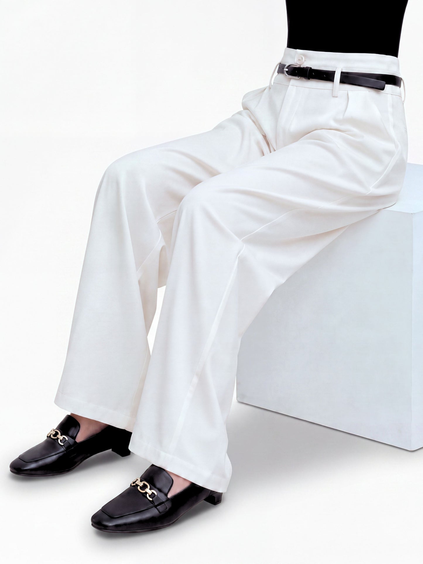 High Waist Pleated Korean Trousers-Off White