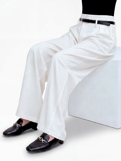 High Waist Pleated Korean Trousers-Off White