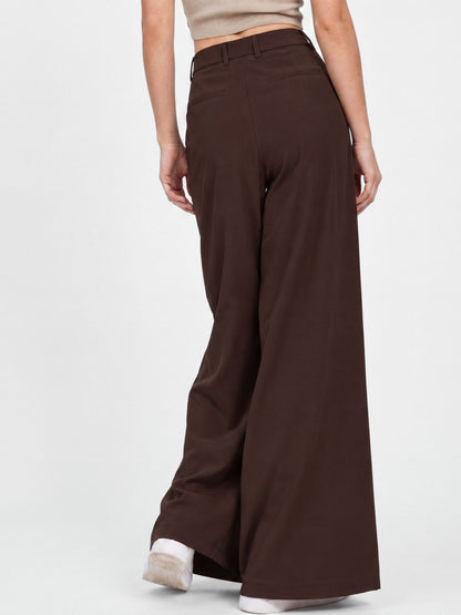 Seoul Wide-Leg Korean Pants- Brown