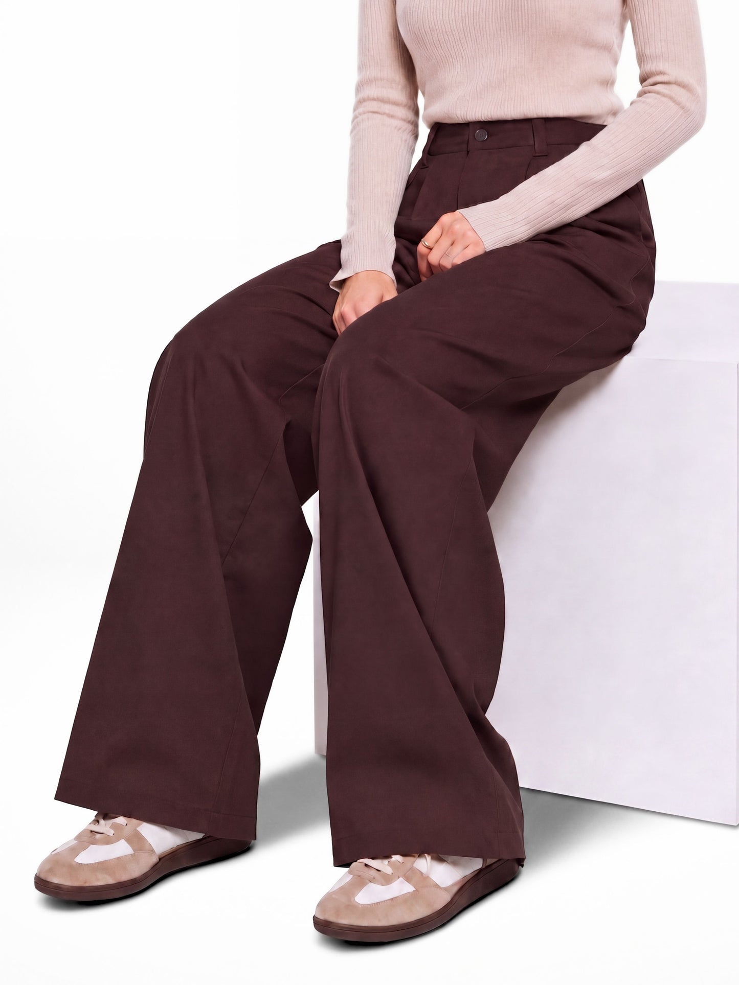 Seoul Wide-Leg Korean Pants- Brown