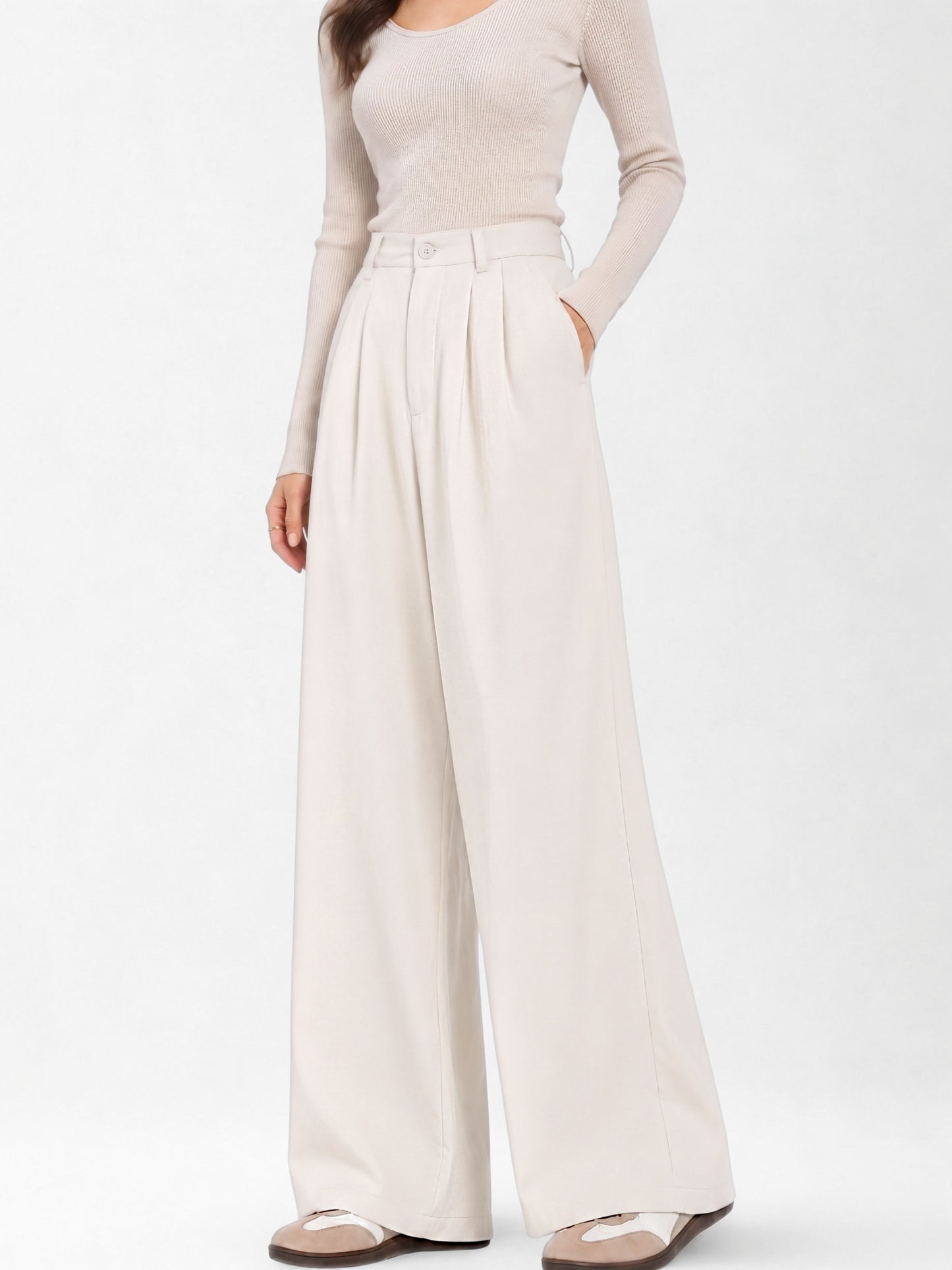 Seoul Wide-Leg Korean Pants- Off White