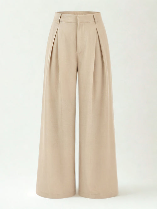 Seoul Pleated Korean Trousers- Beige