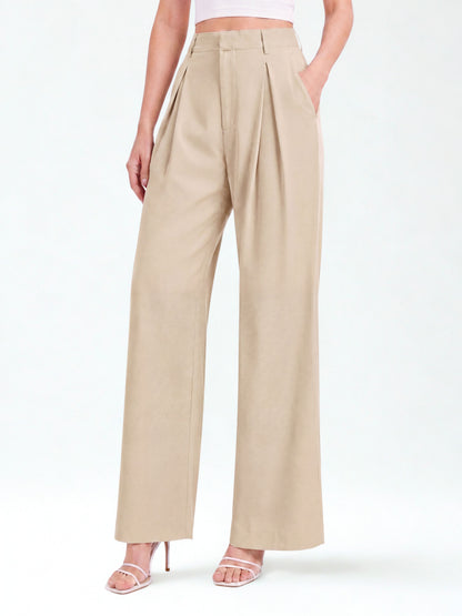 Seoul Pleated Korean Trousers- Beige