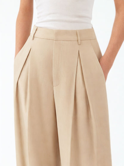Seoul Pleated Korean Trousers- Beige