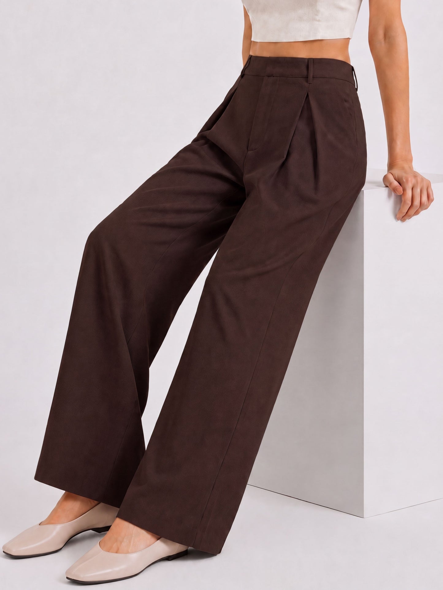 Seoul Pleated Korean Trousers- Brown