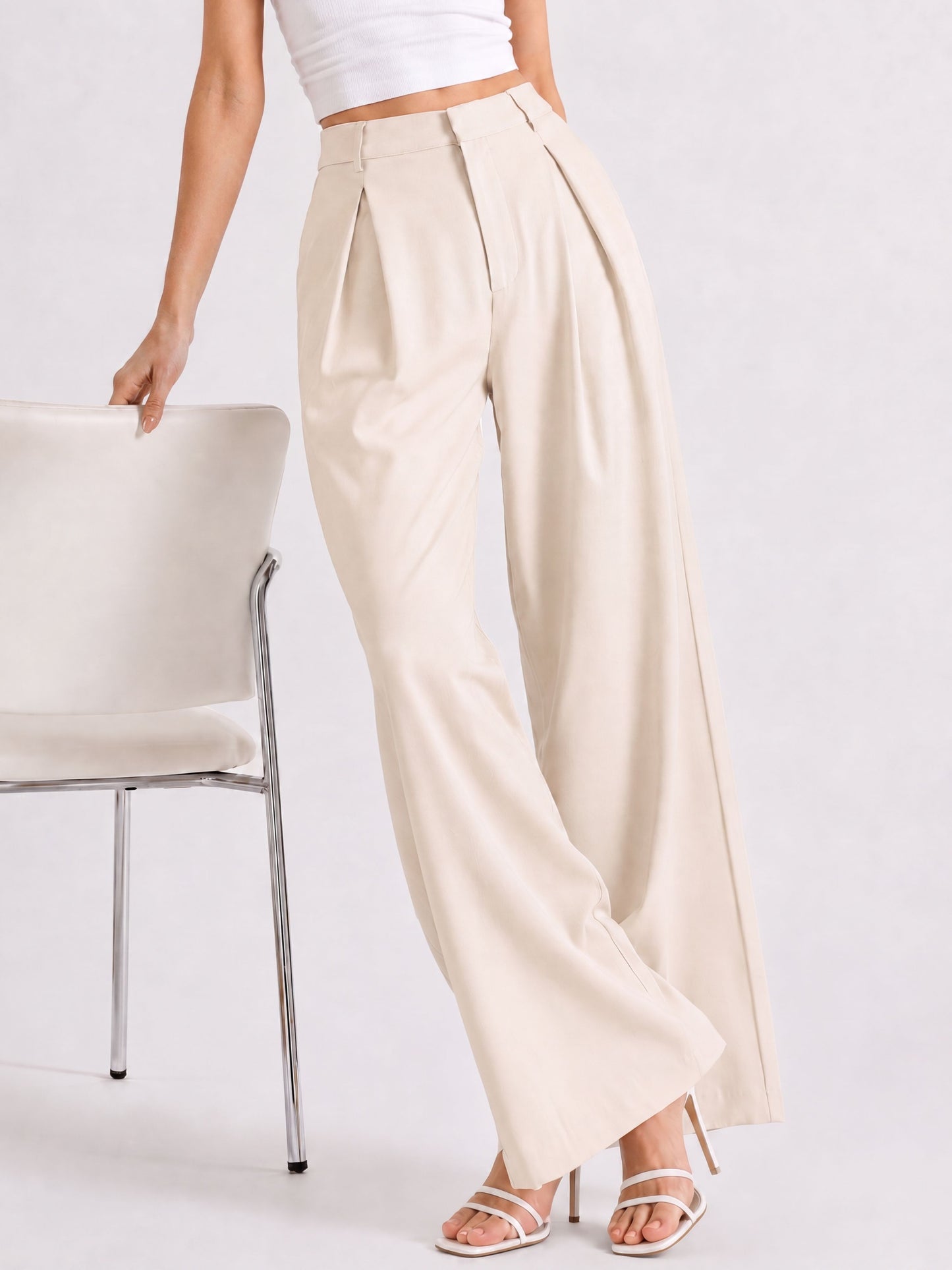 Seoul Pleated Korean Trousers- Off White